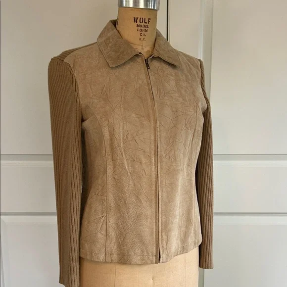 Coldwater Creek Suede and Sweater Jacket with Ribbed Sleeves - Picture 1 of 9